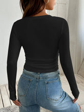 Solid Ruched Asymmetrical Hem Tee